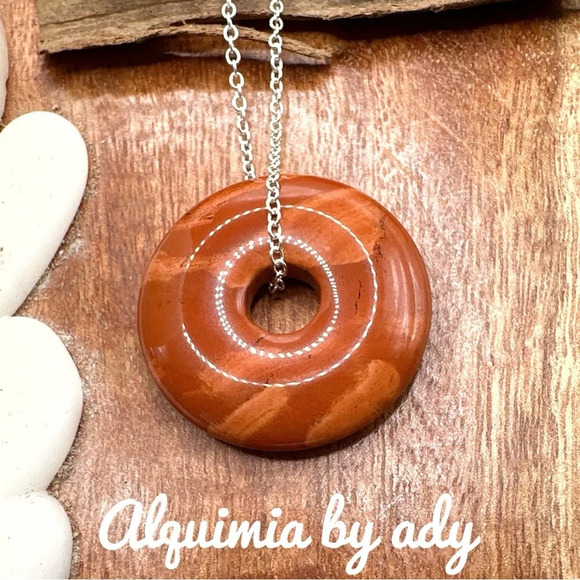Red Picasso jasper donut medallion pendant silver 925 necklace/fall vibes - Picture 1 of 2